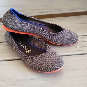 Rothy’s Gray Birdseye Flats Pink/orange Sole RARE HARD TO FIND  size 8